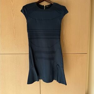 Maje Navy Cap-Sleeve Panelled Fit & Flare Mini Dress
